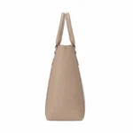Women's Pebbled Leather Tote Handbag – Beige - Image 3
